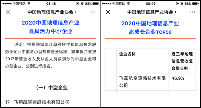 喜訊丨飛燕遙感榮獲2020中國(guó)地理信息產(chǎn)業(yè)最具活力中型企業(yè)榮譽(yù)稱號(hào)，榮耀入選2020中國(guó)地理信息產(chǎn)業(yè)高成長(zhǎng)企業(yè)TOP50！